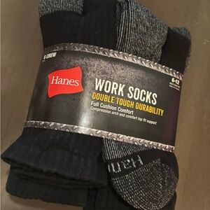 Hanes Men’s Black & Gray Work Crew Socks - 6 Pack